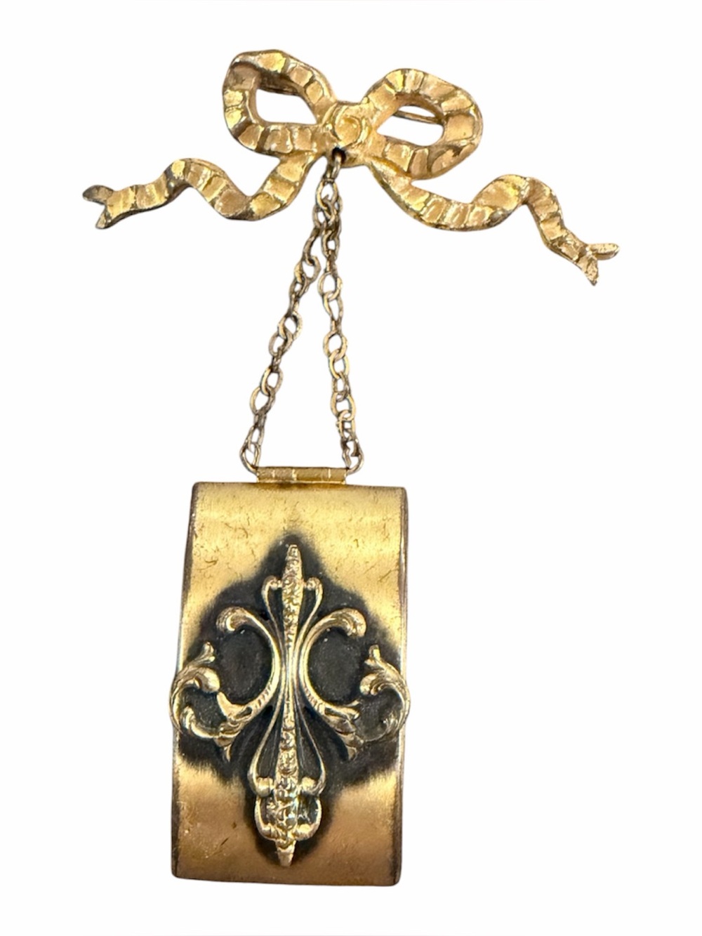 Antique French bow pin and locket gold antique brooch pin